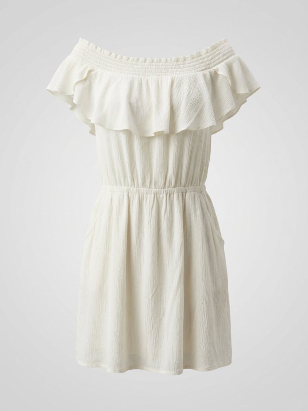 White Off-Shoulder Ruffle Trim Dress, Express Size S